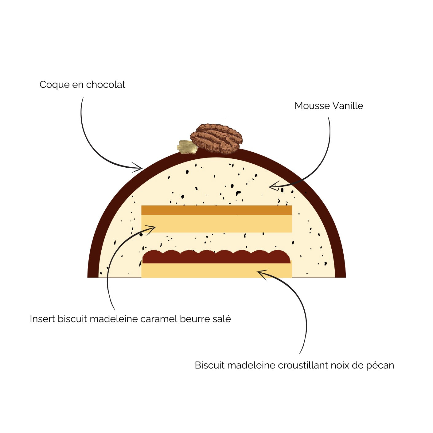 BÛCHE CHOCOLAT, VANILLE, CARAMEL ET NOIX DE PECAN (recette pour 8 personnes)