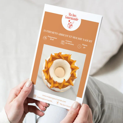 livret recette pour réaliser la box gourmande du mois de juin : l'entremets abricot/mousse yaourt grec